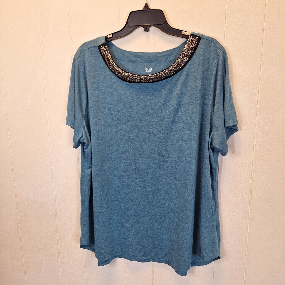 A.N.A ‎ (A New Approach) Beaded Top - Size 2 X Teal